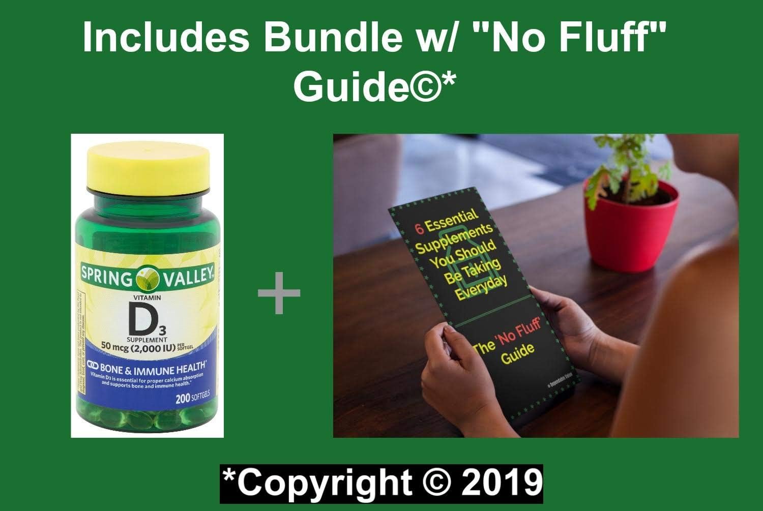 Spring Valley Vitamin D3 2000iu Softgels - 200 Count for Bone & Immune Health - 6 Month Supply + Supplement Guide