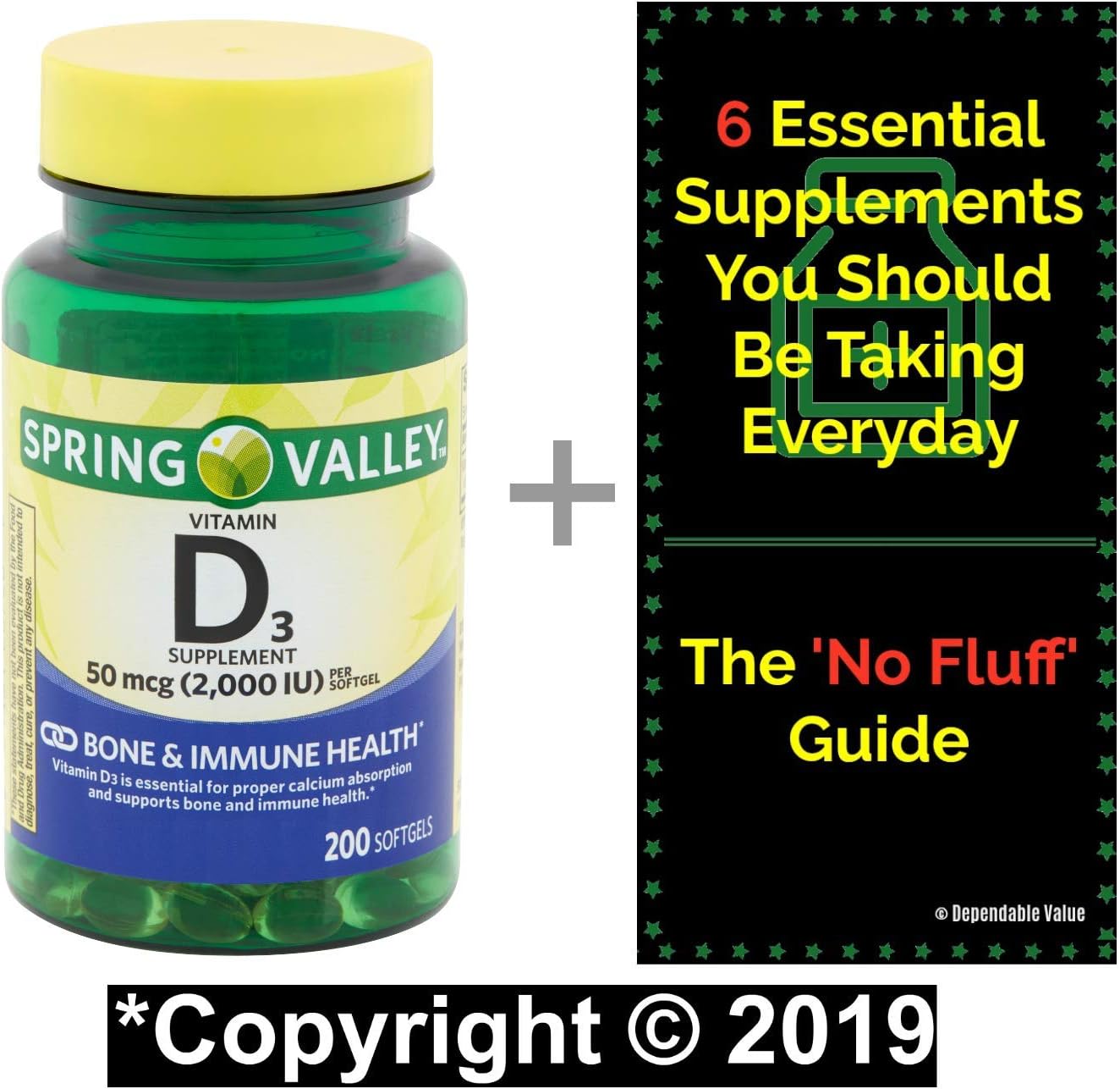 Spring Valley Vitamin D3 2000iu Softgels - 200 Count for Bone & Immune Health - 6 Month Supply + Supplement Guide