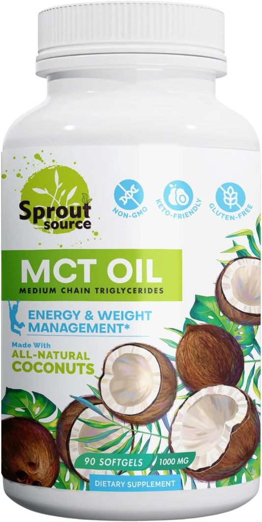 Sprout Source Keto MCT Oil Softgels 1000mg - 90 Softgels, Premium C8 & C10 Blend for Energy & Weight Management, Natural Coconut Oil, Non-GMO, Gluten-Free - 90-Day Supply - BoostGo Australia
