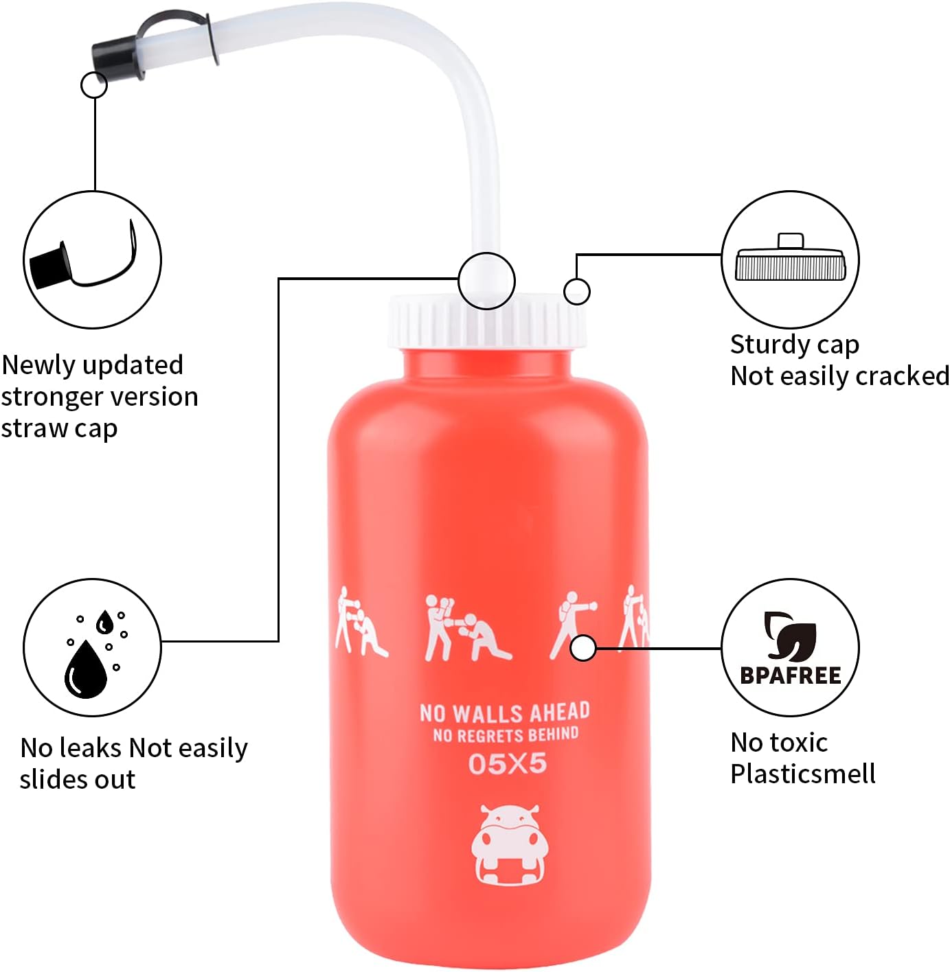 Squeeze Sports Water Bottle with Long Straw, BPA-Free 1 Liter Leak-Proof Plastic Bottle for Football, Hockey, Lacrosse, Gym, Cycling - 32 Oz Bottle for Mother's Day Gift