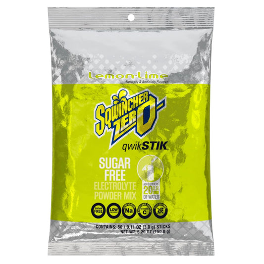 Sqwincher Zero Qwik Stik Lemon Lime Electrolyte Powder Drink Mix - 50 Pack, Sugar Free, Low Calorie, Low Sodium