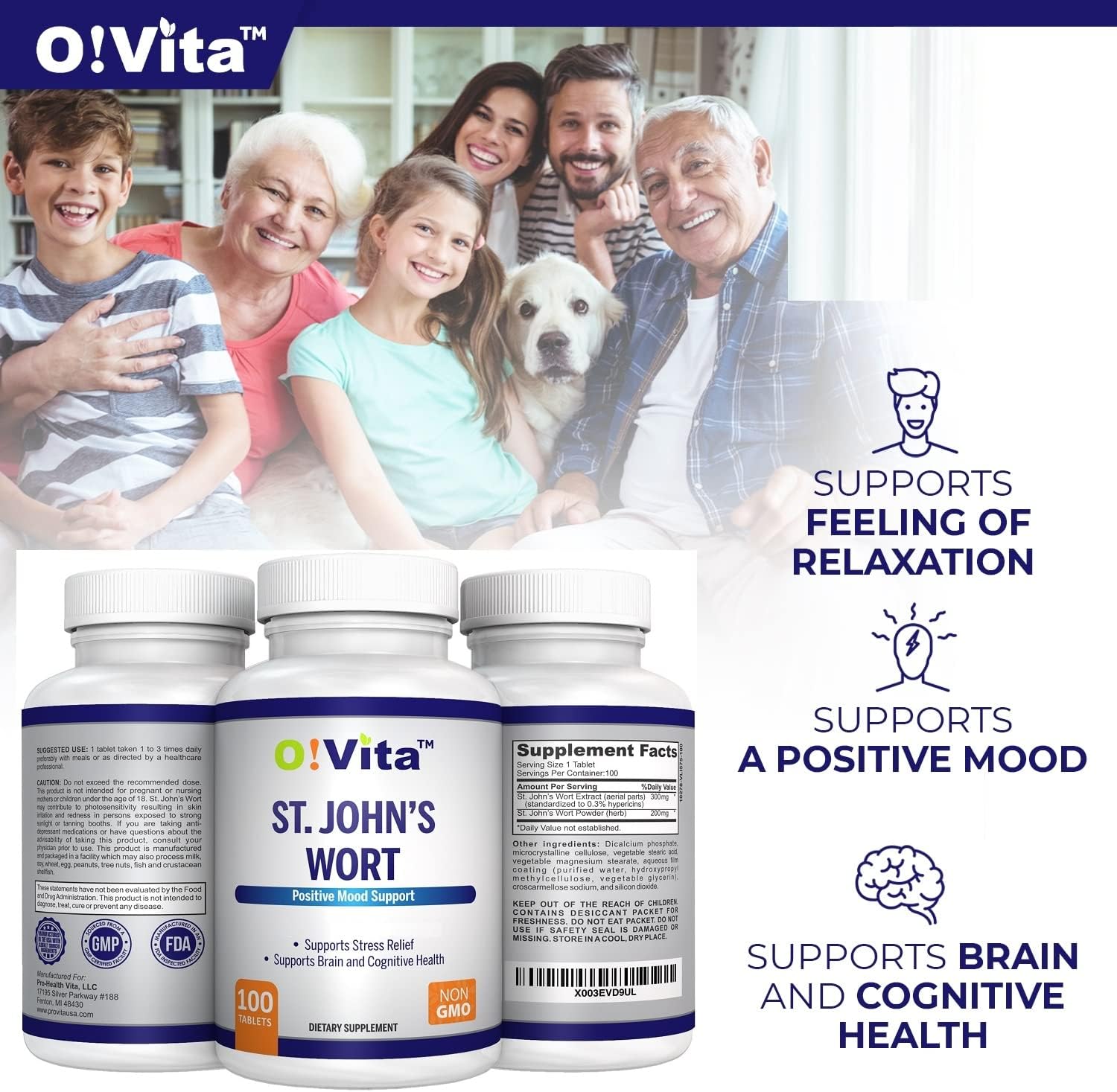 St. John's Wort 500mg Tablets - Vegan Herbal Supplement, Non-GMO, 100-Day Supply