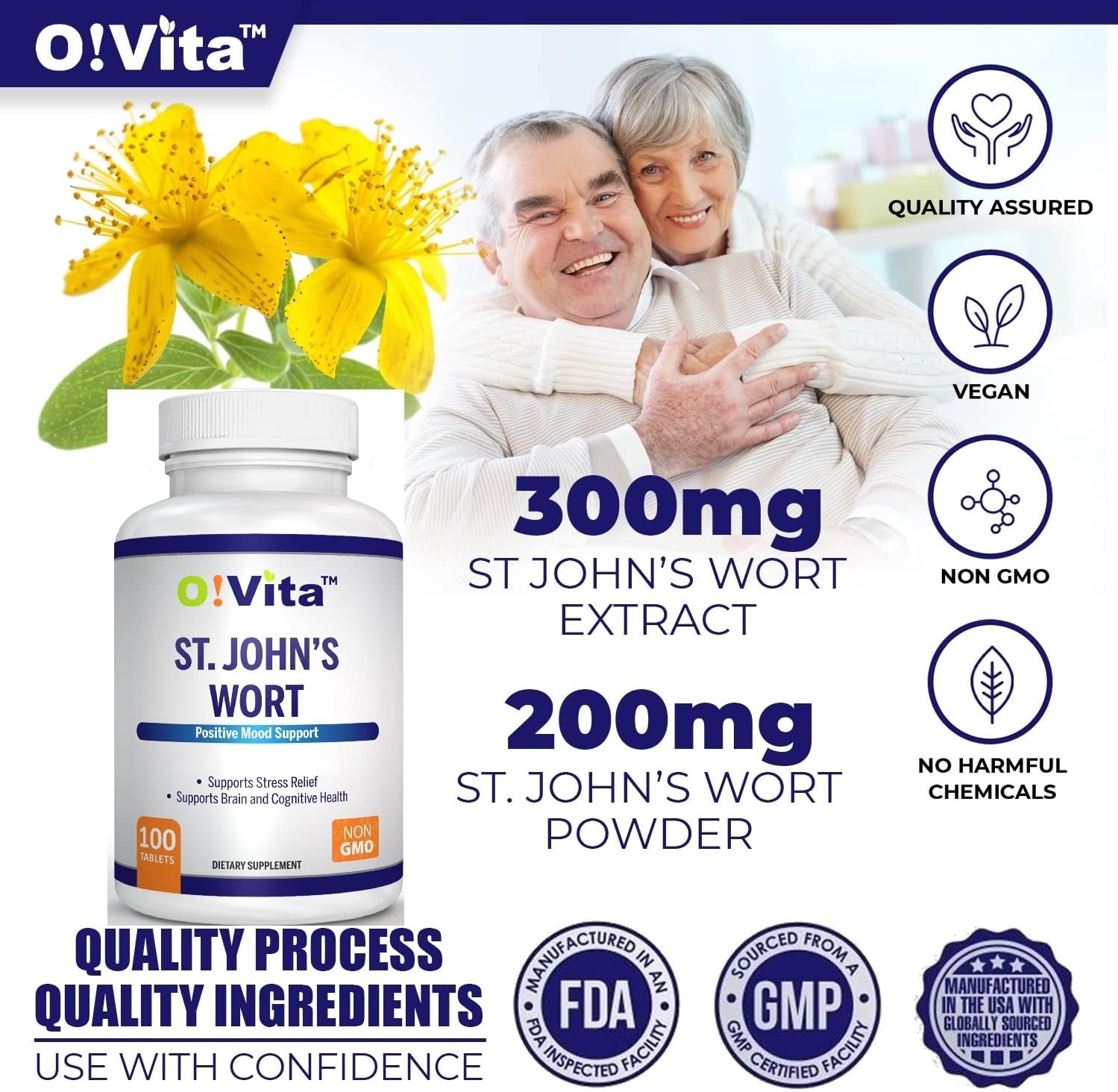 St. John's Wort 500mg Tablets - Vegan Herbal Supplement, Non-GMO, 100-Day Supply