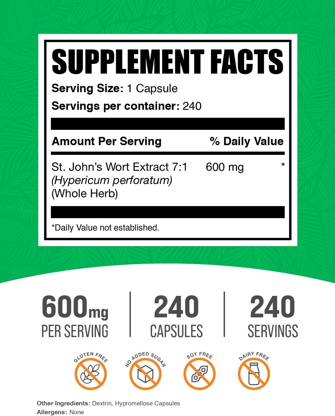 St. Johns Wort Herbal Supplements - Vegan Capsules, 240 Count, Hypericum Perforatum Supplement