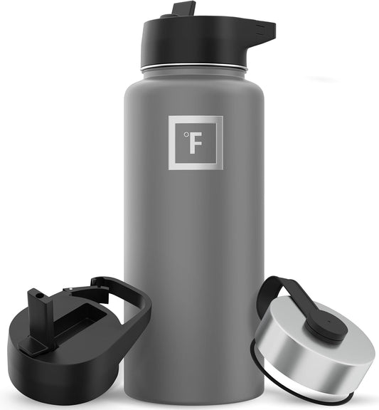Stainless Steel 32 Oz Camping & Hiking Hydration Flask with 3 Lids - Double Walled, Vacuum Insulated, Leak Proof & BPA Free