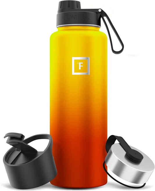 Stainless Steel Camping & Hiking Water Bottle - Double Walled, Leak Proof & BPA Free - 40 oz Flask with 3 Lids for Outdoor Adventures