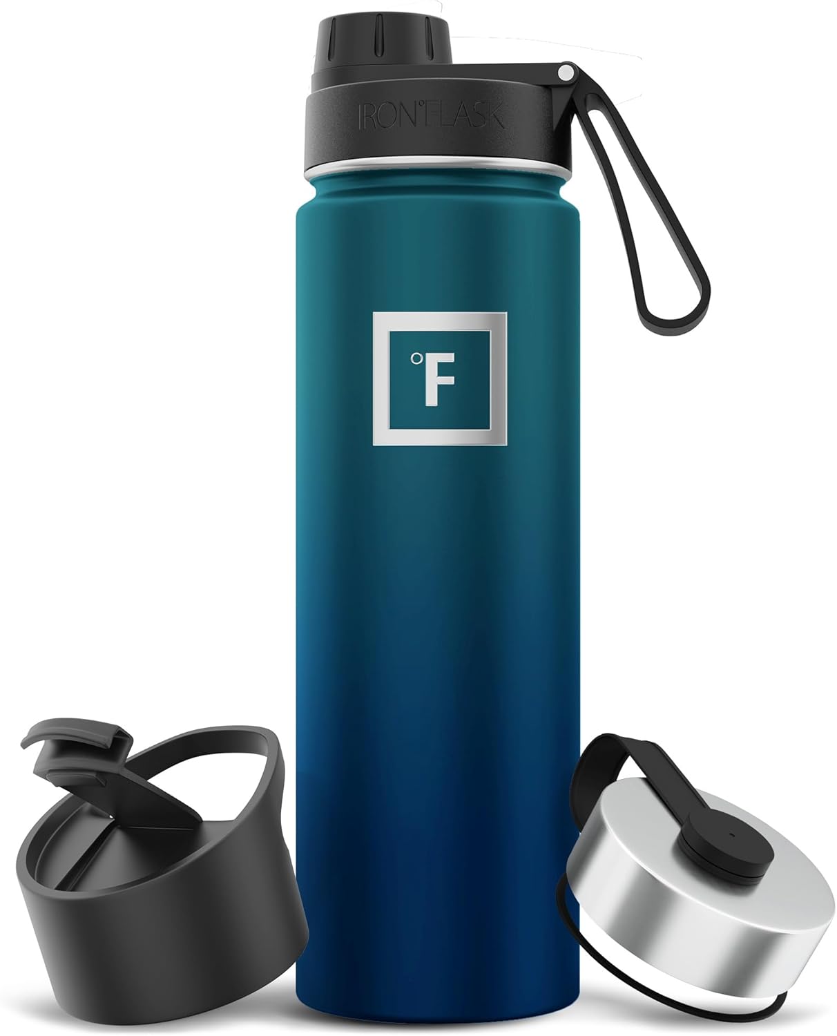 Stainless Steel Camping & Hiking Water Bottle with 3 Lids - Vacuum Insulated Flask (Dark Night, 22 oz)