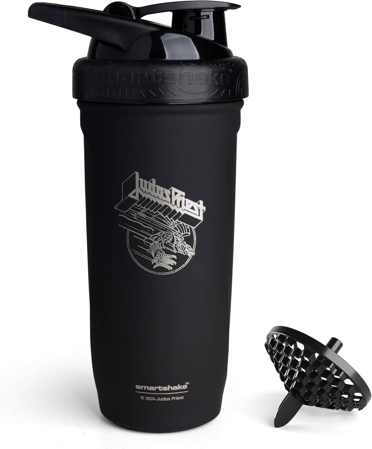 Stainless Steel Protein Shaker Bottle 900ml | 30oz with Leakproof Lid - BPA Free - Rockband Reforce Design - Judas Priest Logo
