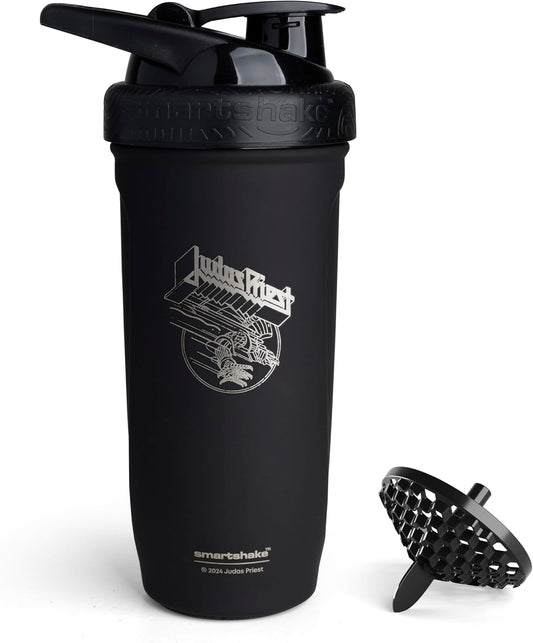 Stainless Steel Protein Shaker Bottle 900ml | 30oz with Leakproof Lid - BPA Free - Rockband Reforce Design - Judas Priest Logo