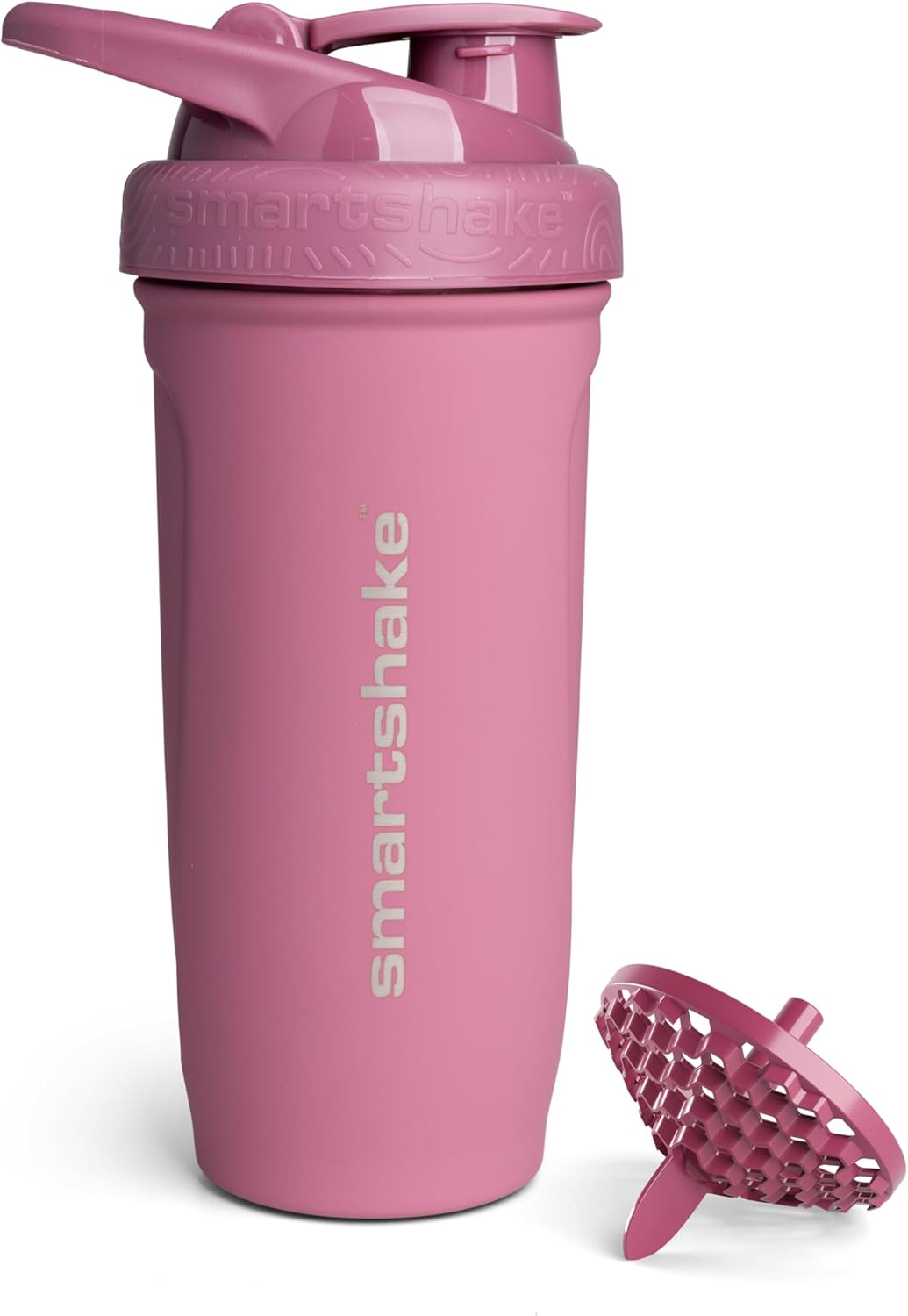 Stainless Steel Smartshake Reforce Protein Shaker Bottle 900ml | 30oz - Deep Rose Color - Leakproof Screw-on Lid - BPA Free