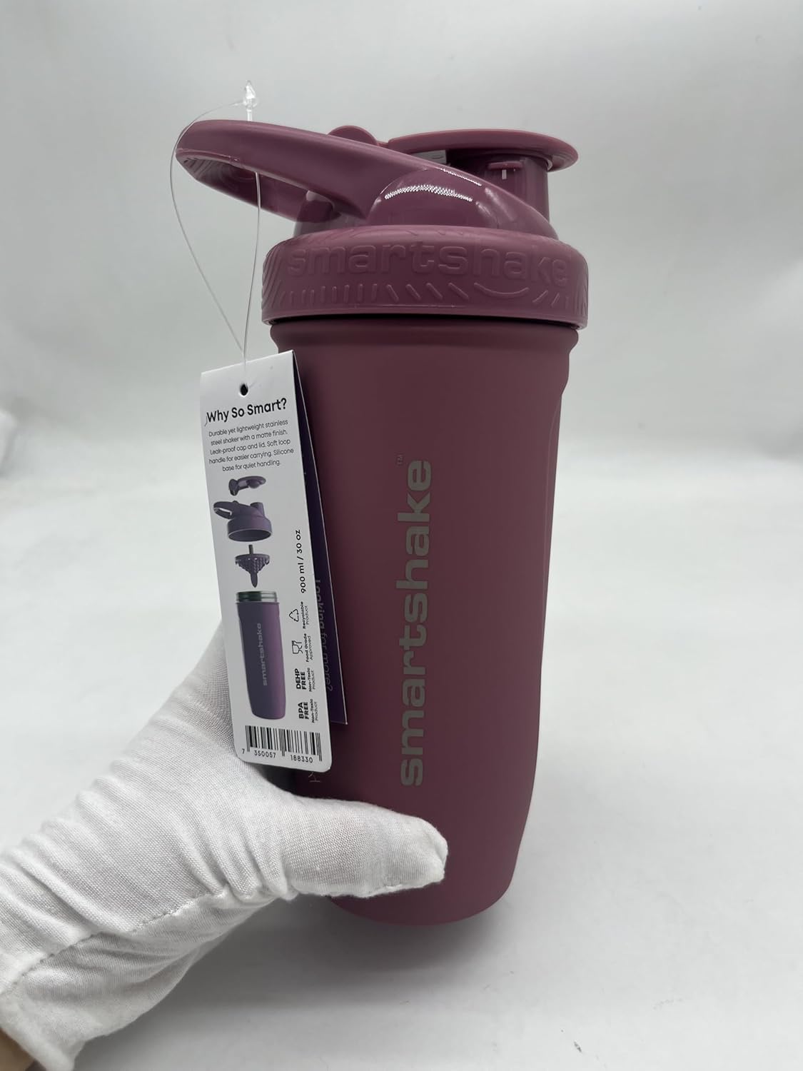 Stainless Steel Smartshake Reforce Protein Shaker Bottle 900ml | 30oz - Deep Rose Color - Leakproof Screw-on Lid - BPA Free