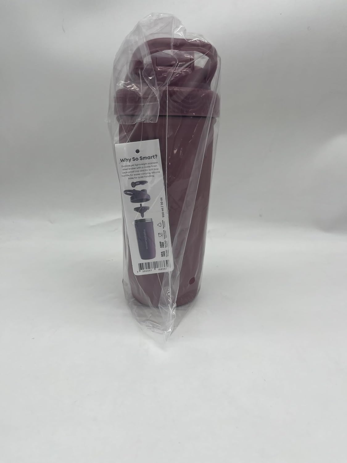 Stainless Steel Smartshake Reforce Protein Shaker Bottle 900ml | 30oz - Deep Rose Color - Leakproof Screw-on Lid - BPA Free