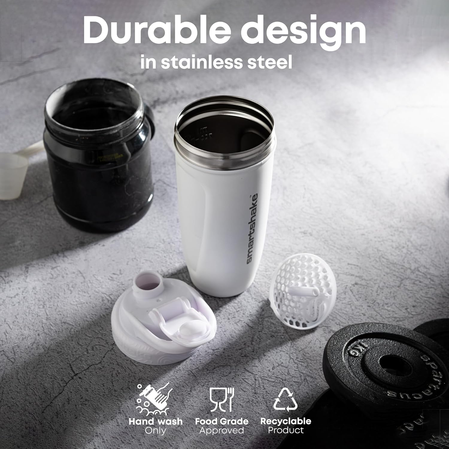 Stainless Steel Smartshake Reforce Protein Shaker Bottle 900ml | 30oz - Deep Rose Color - Leakproof Screw-on Lid - BPA Free