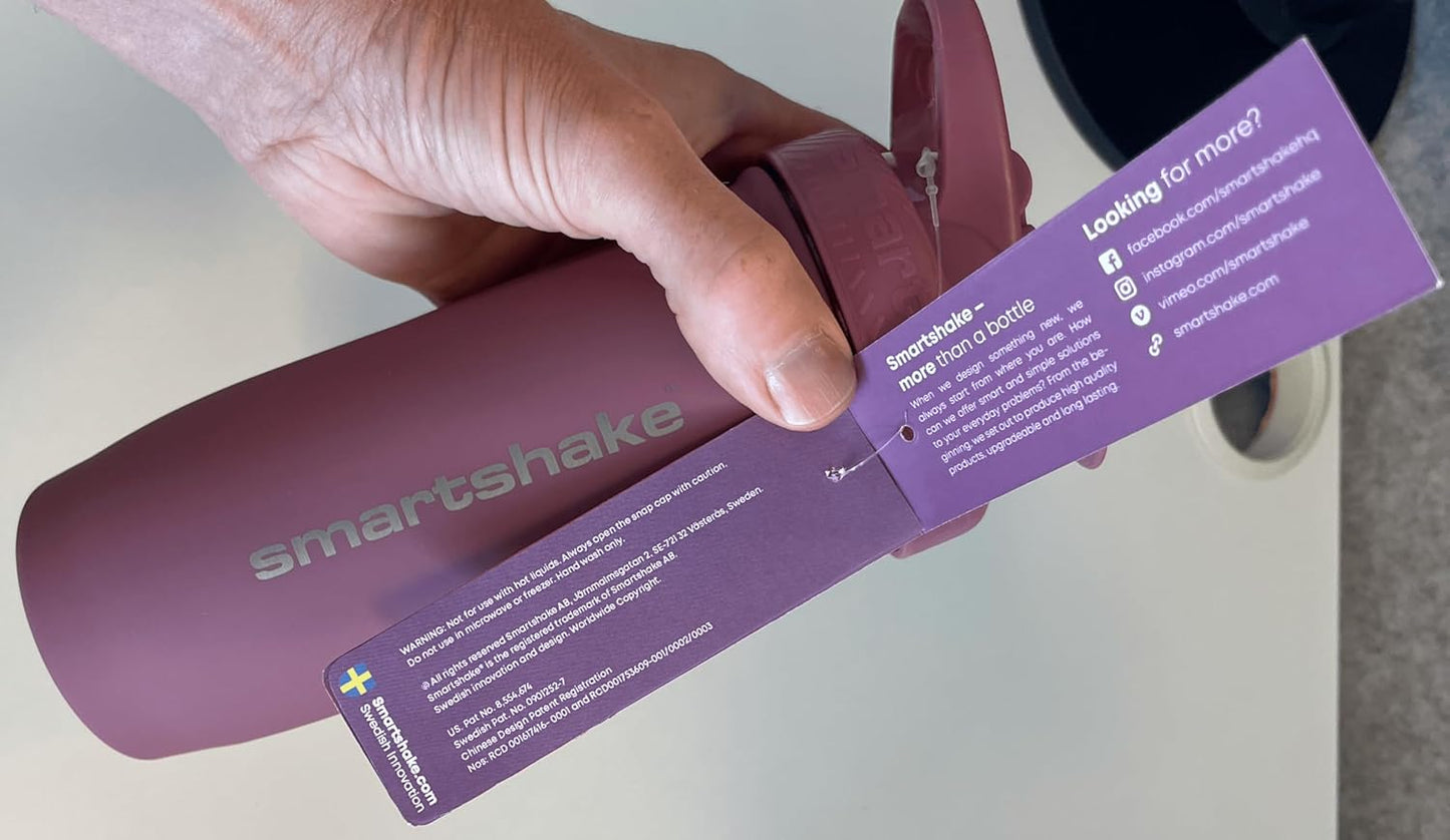 Stainless Steel Smartshake Reforce Protein Shaker Bottle 900ml | 30oz - Deep Rose Color - Leakproof Screw-on Lid - BPA Free