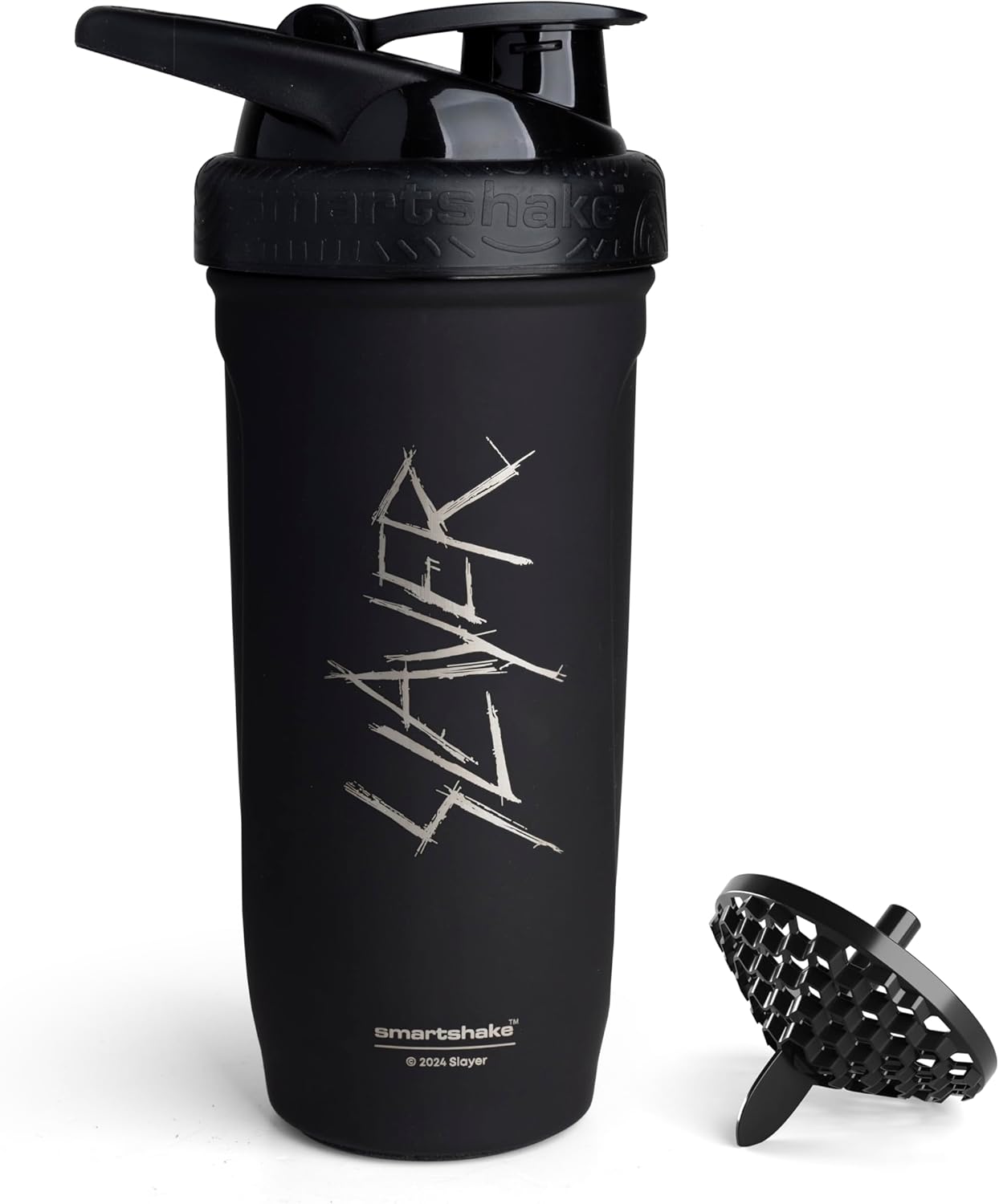 Stainless Steel Smartshake Rockband Reforce Protein Shaker Bottle 900ml | 30oz - Leakproof Screw-on Lid, BPA Free - Slayer, Scratchy Logo - Unisex