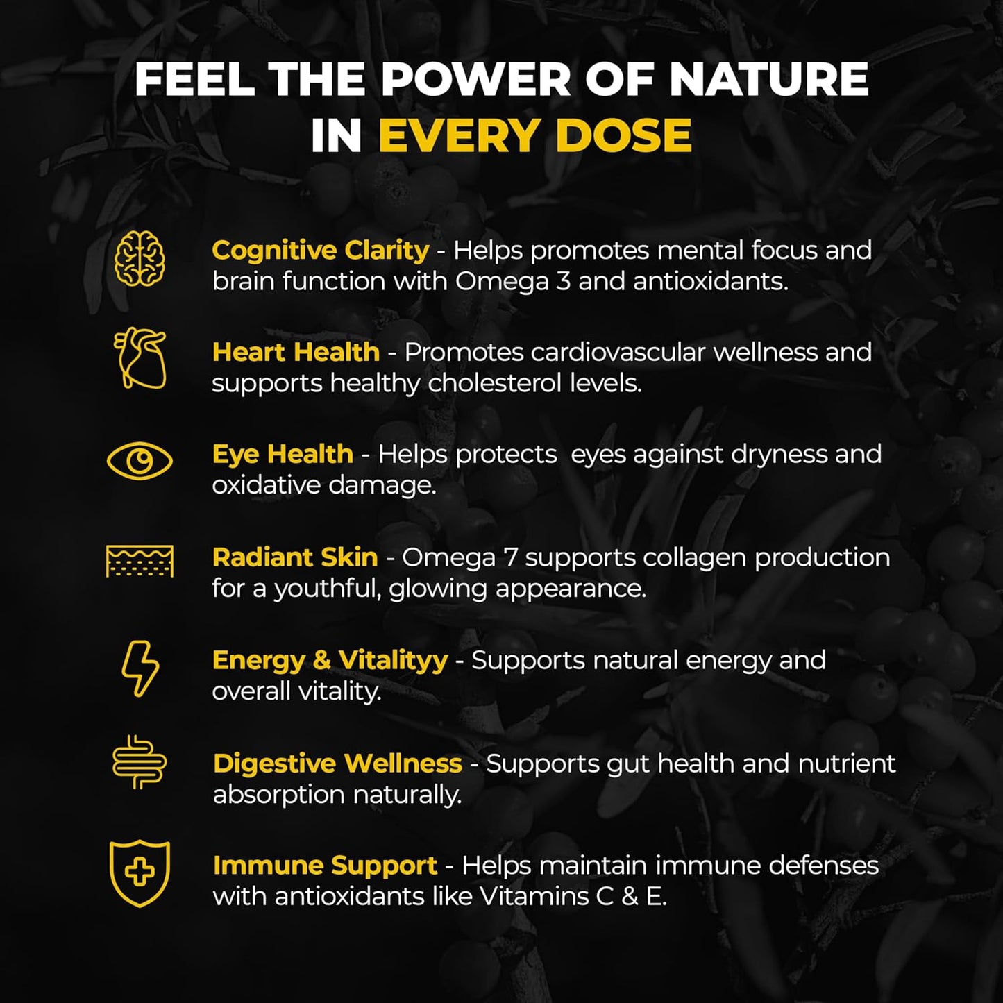 Stampede Network Immortal Sea Buckthorn Capsules: Omega Fatty Acids & Antioxidants for Skin, Energy, Immunity - Men & Women's Health