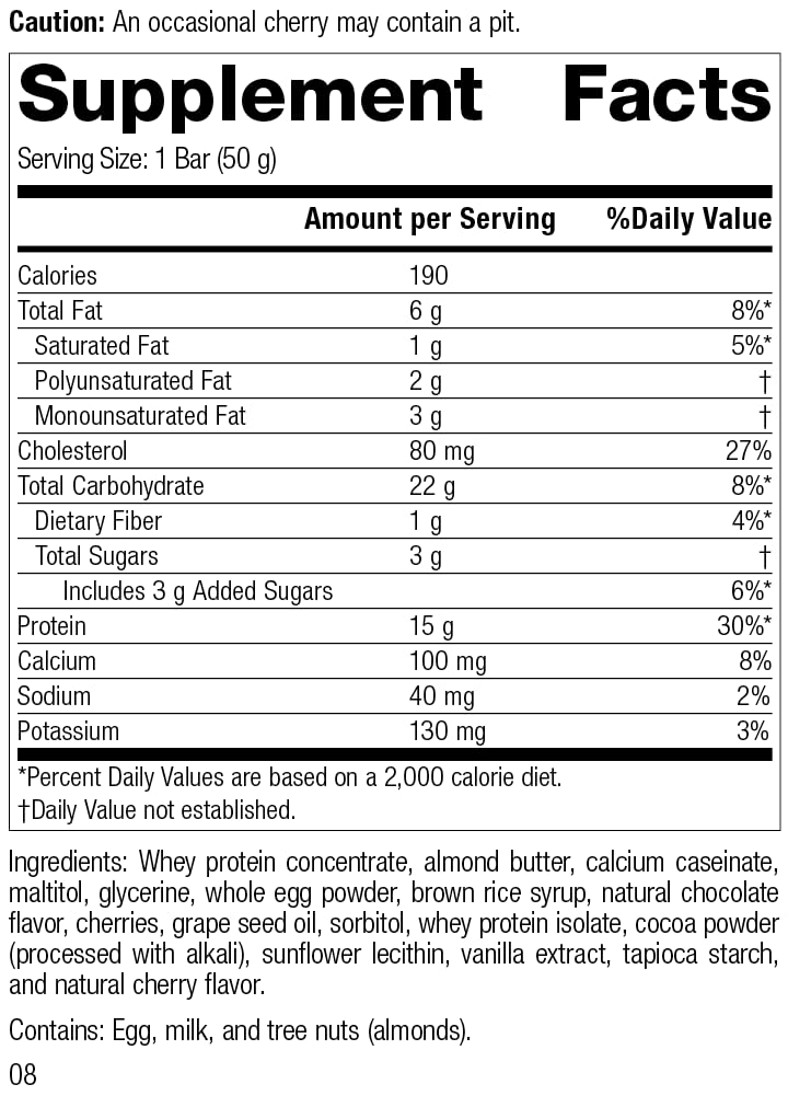 Standard Process Inc. StandardBar: Cocoa Cherry Protein Bar with Whole Food Calcium & Potassium Formula - Gluten-Free & Vegetarian - 18 Bars