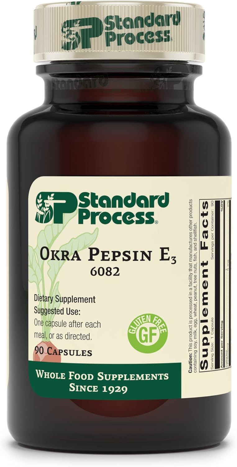 Standard Process Okra Pepsin E3 Capsules - Gluten Free Intestinal Support Supplement - 90 Count
