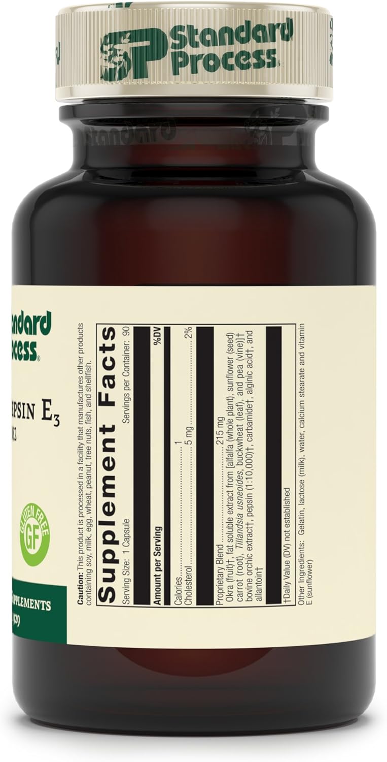Standard Process Okra Pepsin E3 Capsules - Gluten Free Intestinal Support Supplement - 90 Count