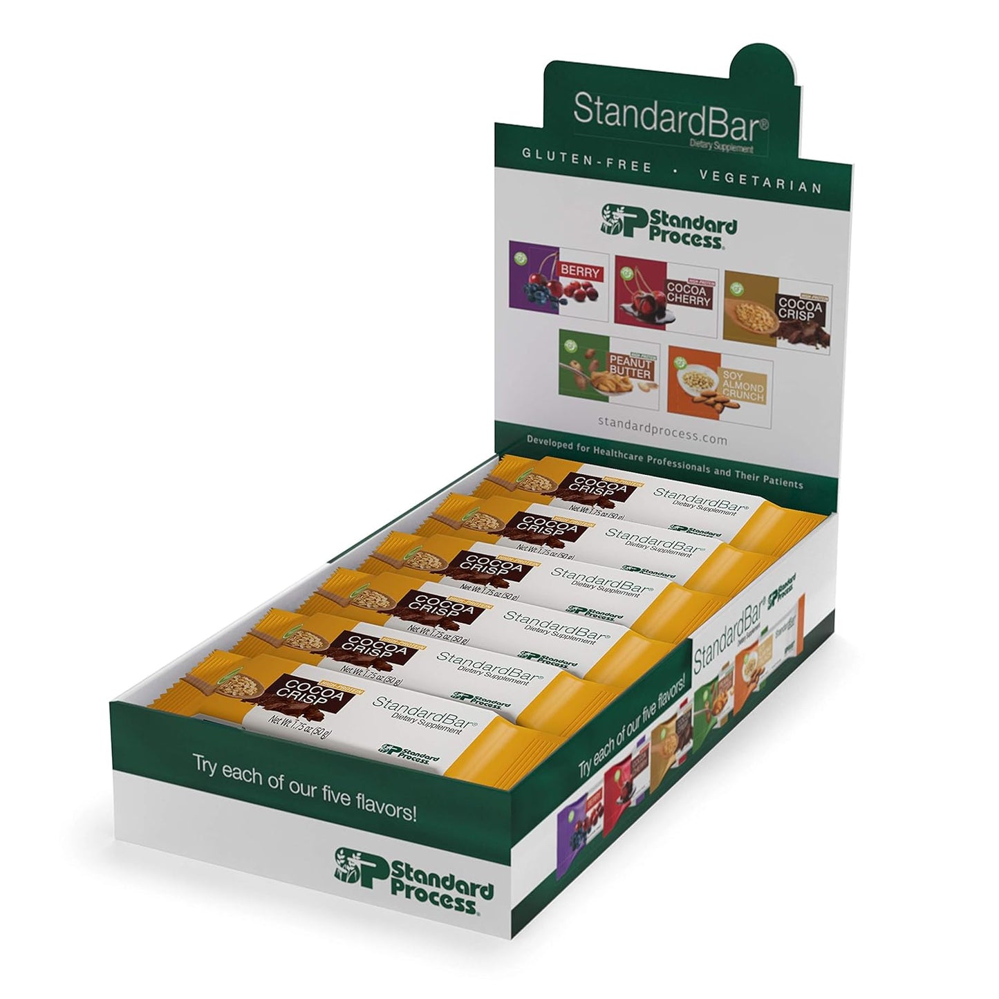 Standard Process StandardBar: Gluten-Free Protein Bar with Whole Food Formula, Vegetarian, 18 Bars, Cocoa Crisp