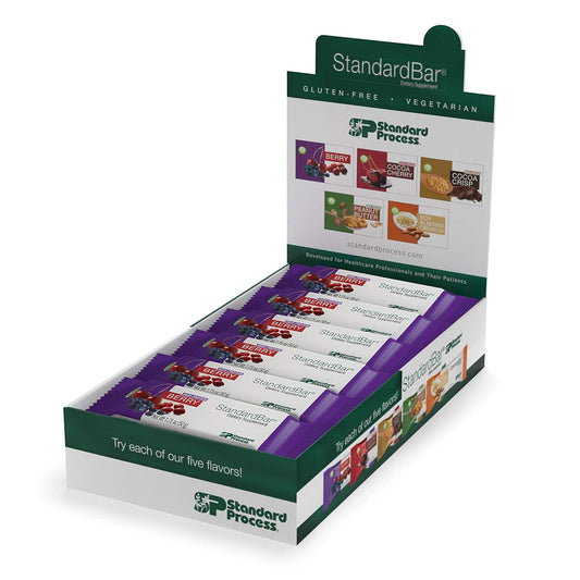 Standard Process StandardBar: Gluten-Free Whole Food Protein Bar with Calcium, Potassium - Vegetarian - 18 Bars - Berry Flavor