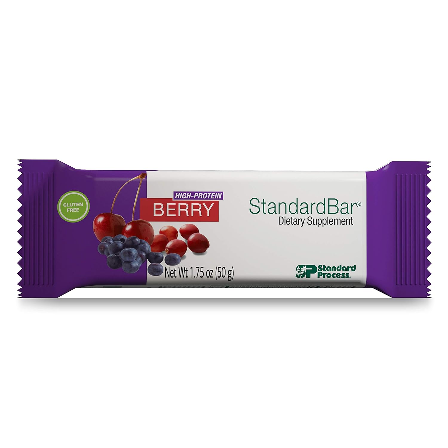 Standard Process StandardBar: Gluten-Free Whole Food Protein Bar with Calcium, Potassium - Vegetarian - 18 Bars - Berry Flavor