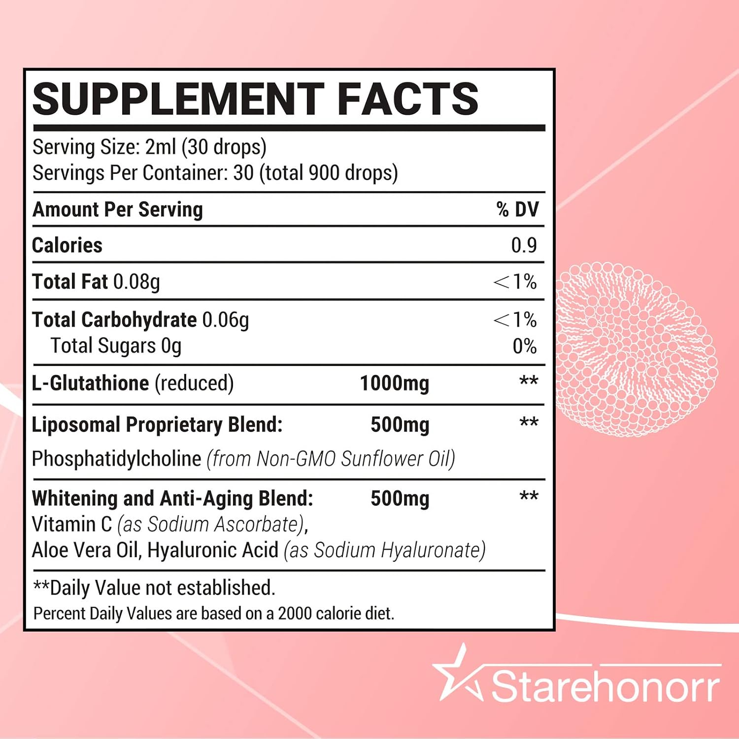 Starehonorr 1500mg Liposomal Glutathione Liquid Supplement for Detox, Aging Defense & Immune Support - 8.11oz