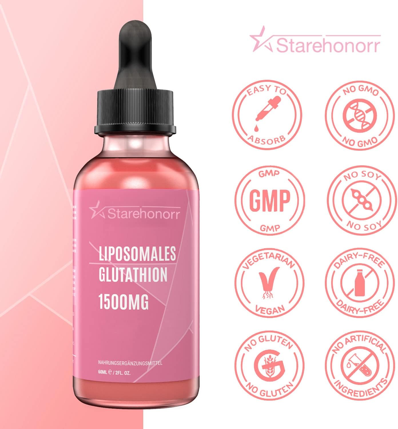 Starehonorr 1500mg Liposomal Glutathione Liquid Supplement for Detox, Aging Defense & Immune Support - 8.11oz