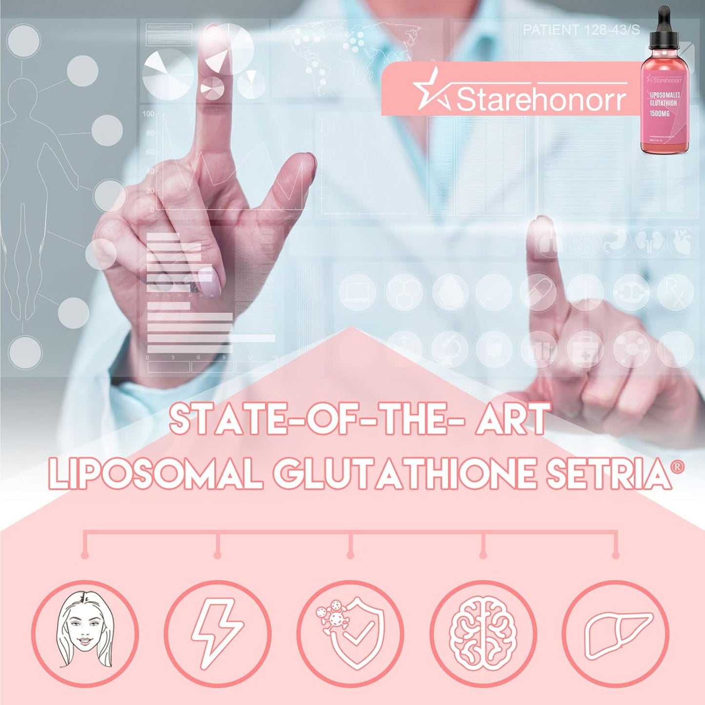 Starehonorr 1500mg Liposomal Glutathione Liquid Supplement for Detox, Aging Defense & Immune Support - 8.11oz