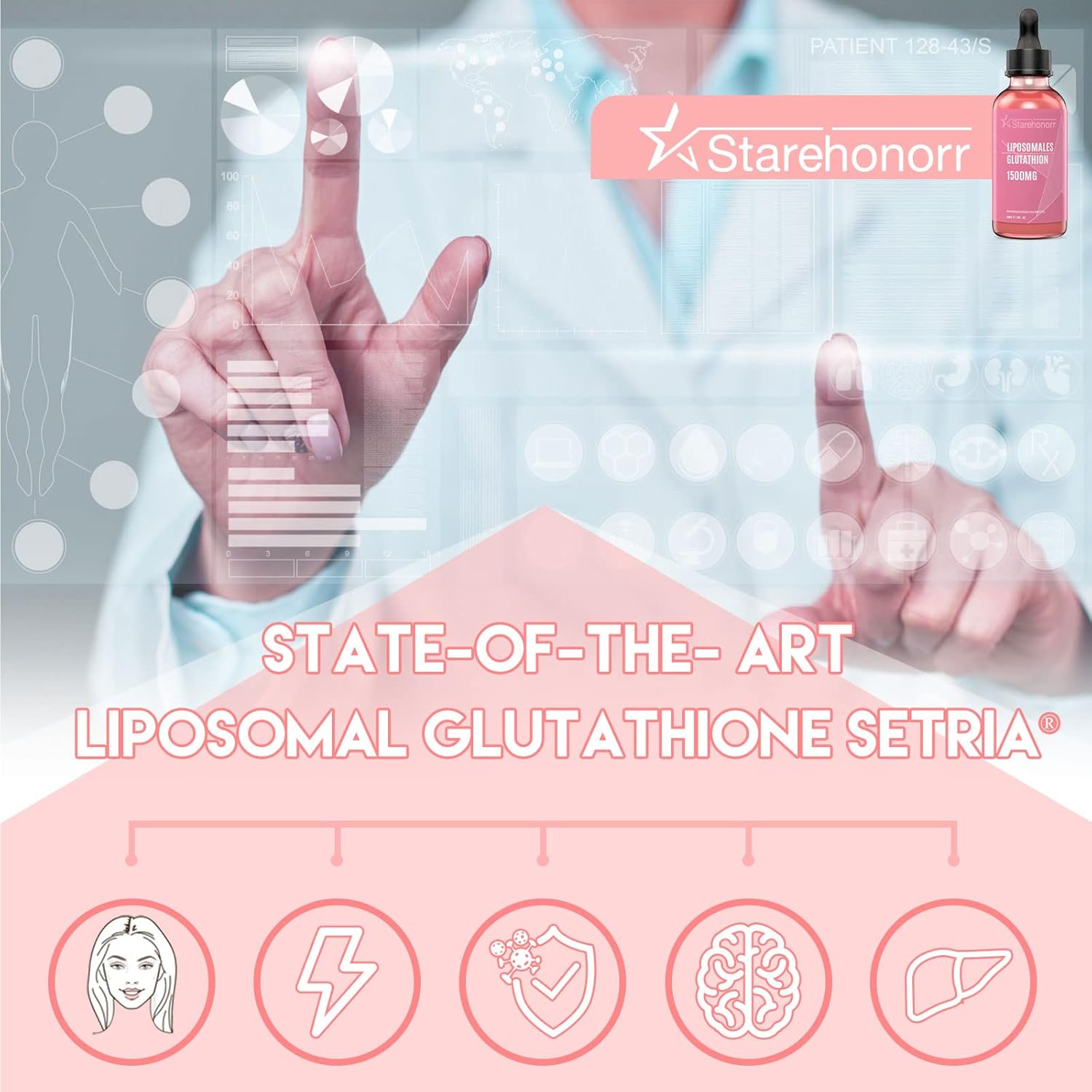 Starehonorr 1500mg Liposomal Glutathione Liquid Supplement for Detox, Aging Defense & Immune Support - 8.11oz