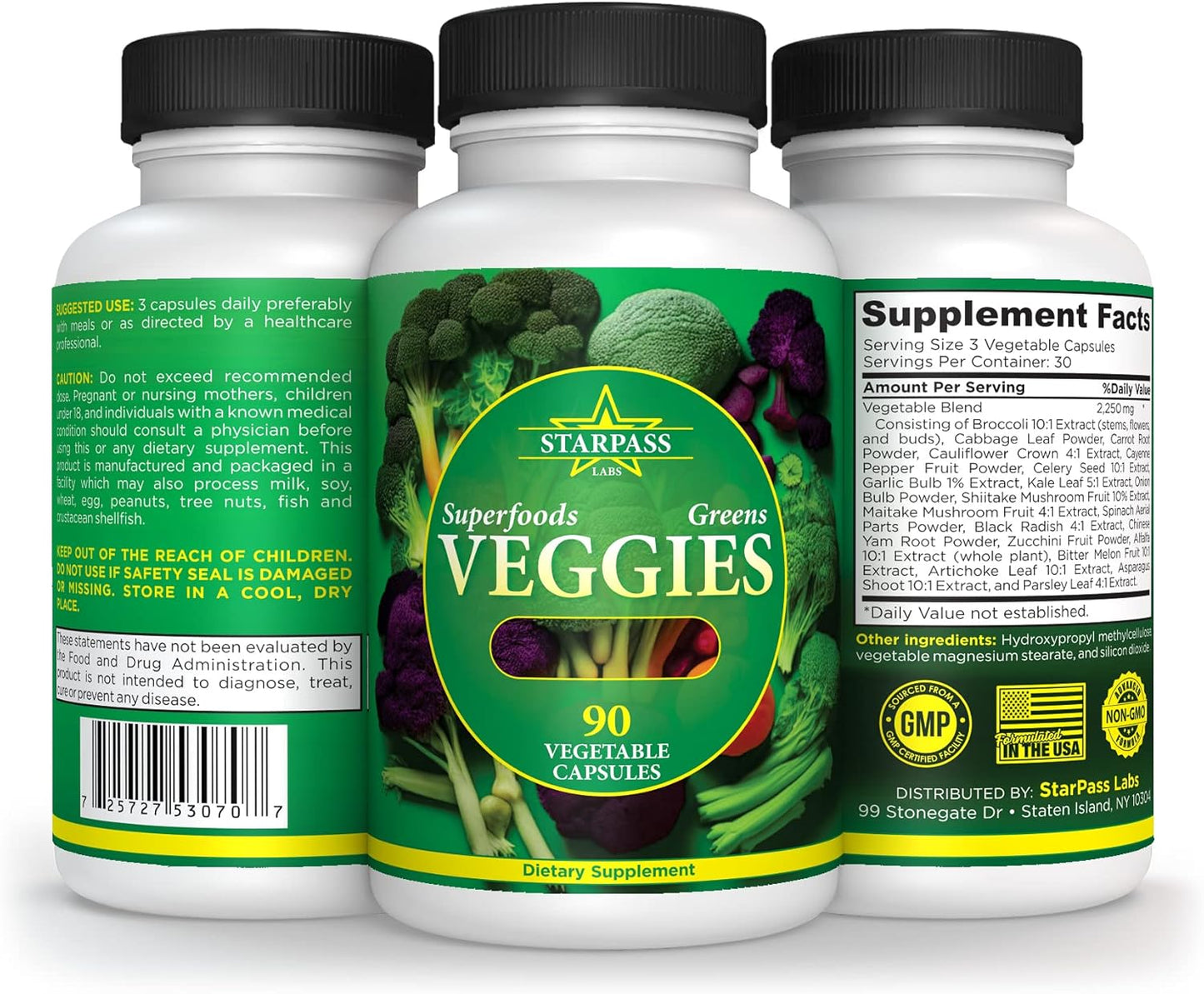 StarPass Labs Vegetarian Superfood Reds Fruits and Greens Capsules | Vegan 90 Fruits 90 Veggies for Men Women Kids | Natural Vitamins Minerals