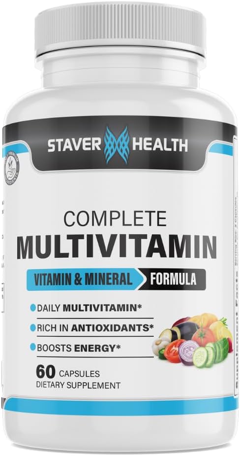 Staver Health Multivitamin Capsules for Men & Women - 60 Count - 30 Servings - 1 Month Supply