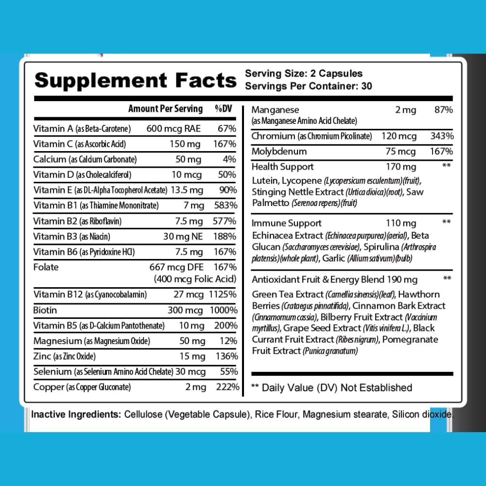 Staver Health Multivitamin Capsules for Men & Women - 60 Count - 30 Servings - 1 Month Supply