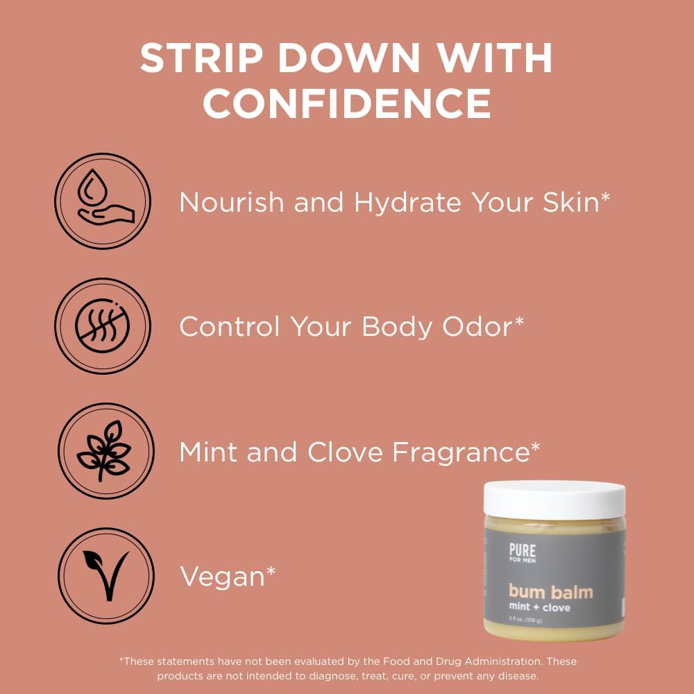 Stay Ready with Pure for Men Fiber Supplement (120 Count) + Bum Balm Raw Lotion for Men - Complete Men's Wellness Set
