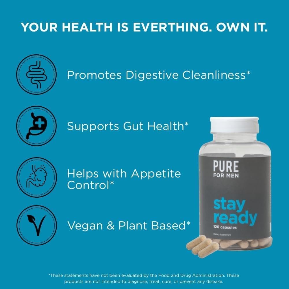 Stay Ready with Pure for Men Fiber Supplement (120 Count) + Bum Balm Raw Lotion for Men - Complete Men's Wellness Set