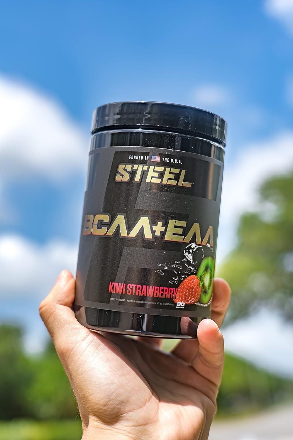 Steel Supplements BCAA EAA Powder - Kiwi Strawberry Flavor | Boosts Lean Muscle Growth and Workout Stamina | 2:1:1 Ratio for Faster Muscle Recovery | 30 Servings