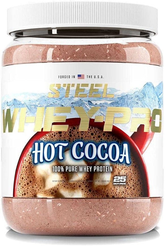 Steel Supplements Whey-Pro Hot Cocoa Protein Powder - 100% Pure Whey for Muscle Gain & Recovery - Gluten Free, Non-GMO - BCAA 5g - 1.69 lbs, 25 Servings