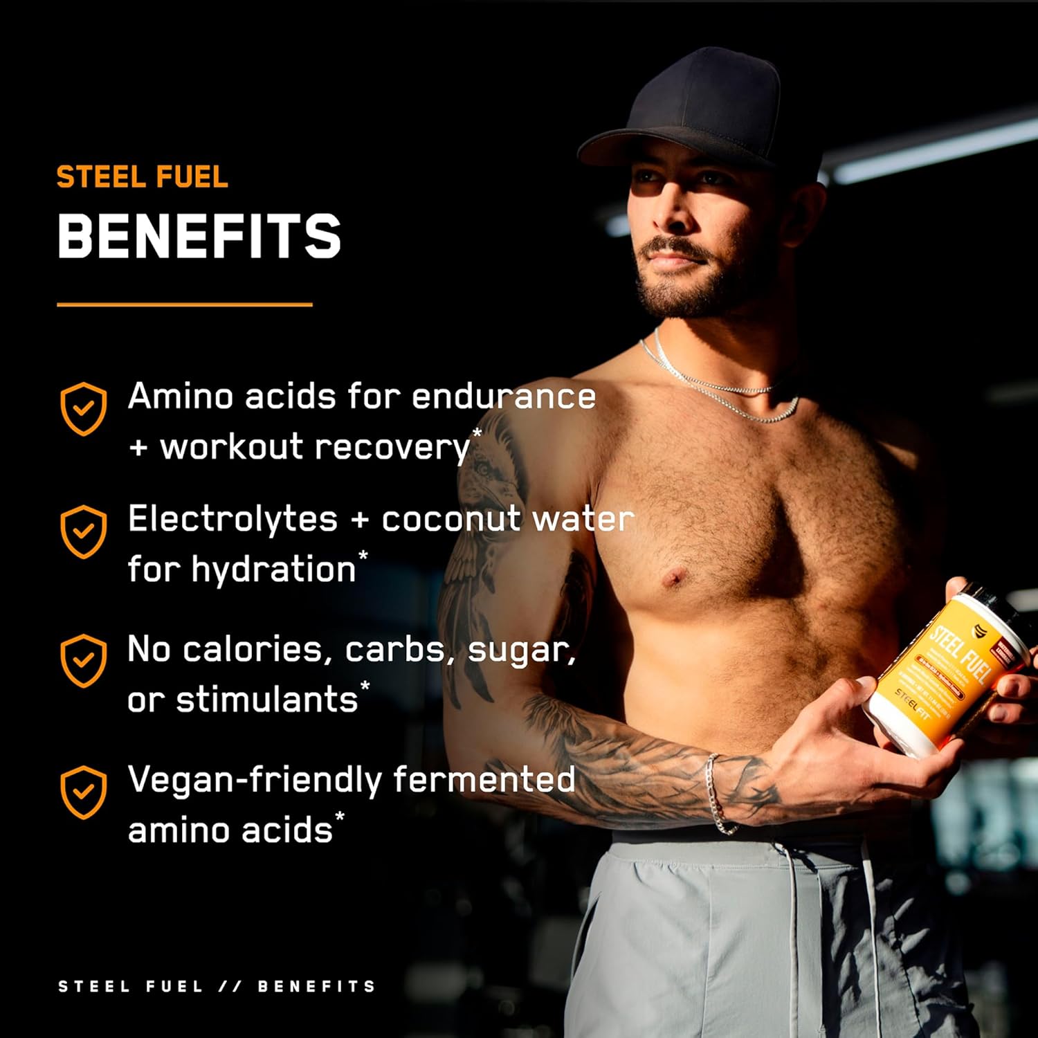 SteelFit Steel Fuel BCAA Electrolyte Powder - Sugar-Free Black Cherry Slushie - 30 Servings - No Crash Hydration & Recovery - Muscle Growth Formula