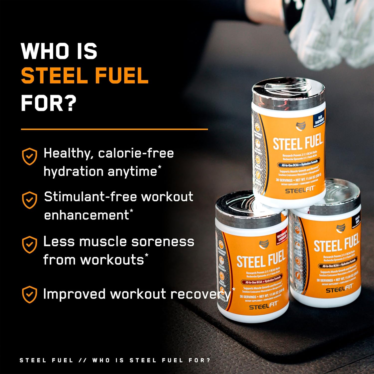 SteelFit Steel Fuel BCAA Electrolyte Powder Blue Raspberry 30 Servings - Sugar-Free Amino Acids for Workout Hydration & Recovery