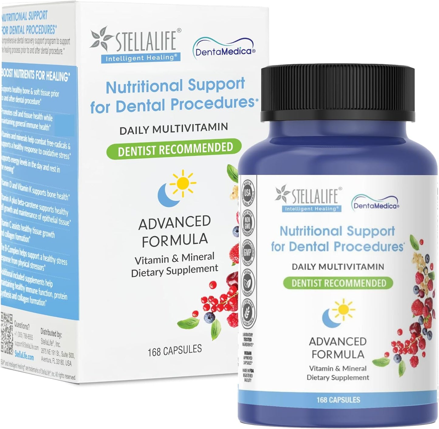 StellaLife DentaMedica Nutritional Support Capsules for Dental Surgery Recovery, Vitamin D3 & K2 for Bone and Gum Health, Vitamin A, B-Complex, Beta-Carotene, Zinc, CoQ10 - 168 Count