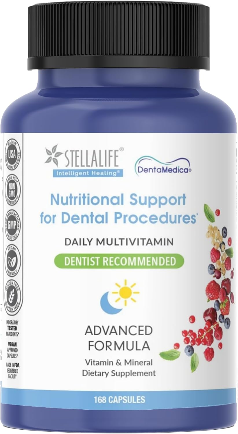 StellaLife DentaMedica Nutritional Support Capsules for Dental Surgery Recovery, Vitamin D3 & K2 for Bone and Gum Health, Vitamin A, B-Complex, Beta-Carotene, Zinc, CoQ10 - 168 Count