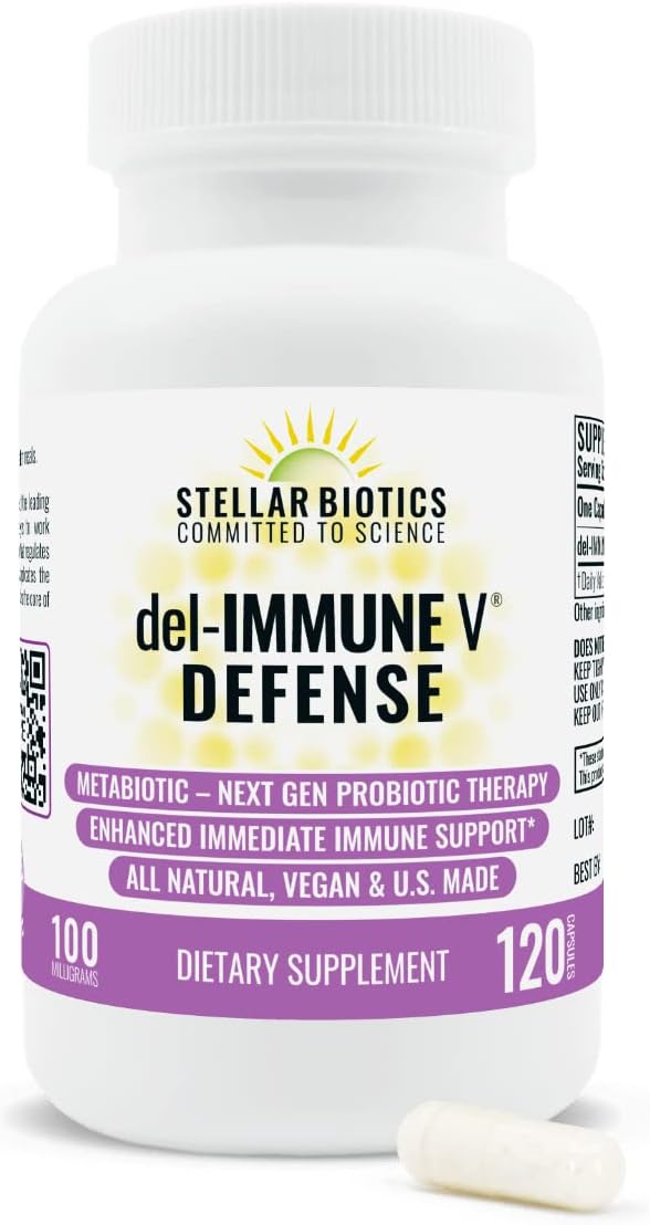 Stellar Biotics Del-Immune V® Defense: All-Natural Immune Support with Immediate Care and Metabiotic Probiotic Therapy (120 Capsules)