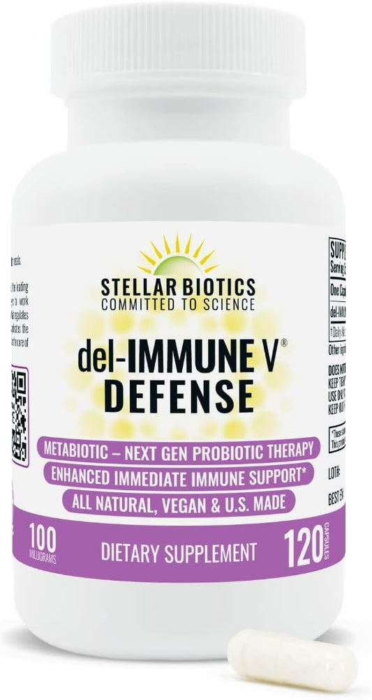 Stellar Biotics Del-Immune V® Defense: All-Natural Immune Support with Immediate Care and Metabiotic Probiotic Therapy (120 Capsules)