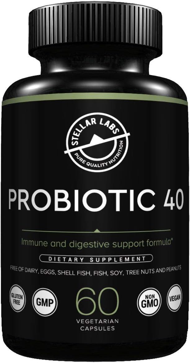 Stellar Labs Probiotic 40 Dietary Supplement for Immune & Digestive Support, 60 Count - Gluten-Free, Non-GMO, Vegan Formula