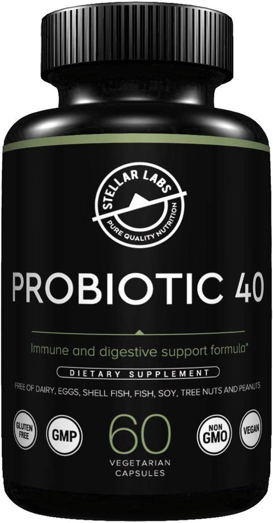 Stellar Labs Probiotic 40 Dietary Supplement for Immune & Digestive Support, 60 Count - Gluten-Free, Non-GMO, Vegan Formula