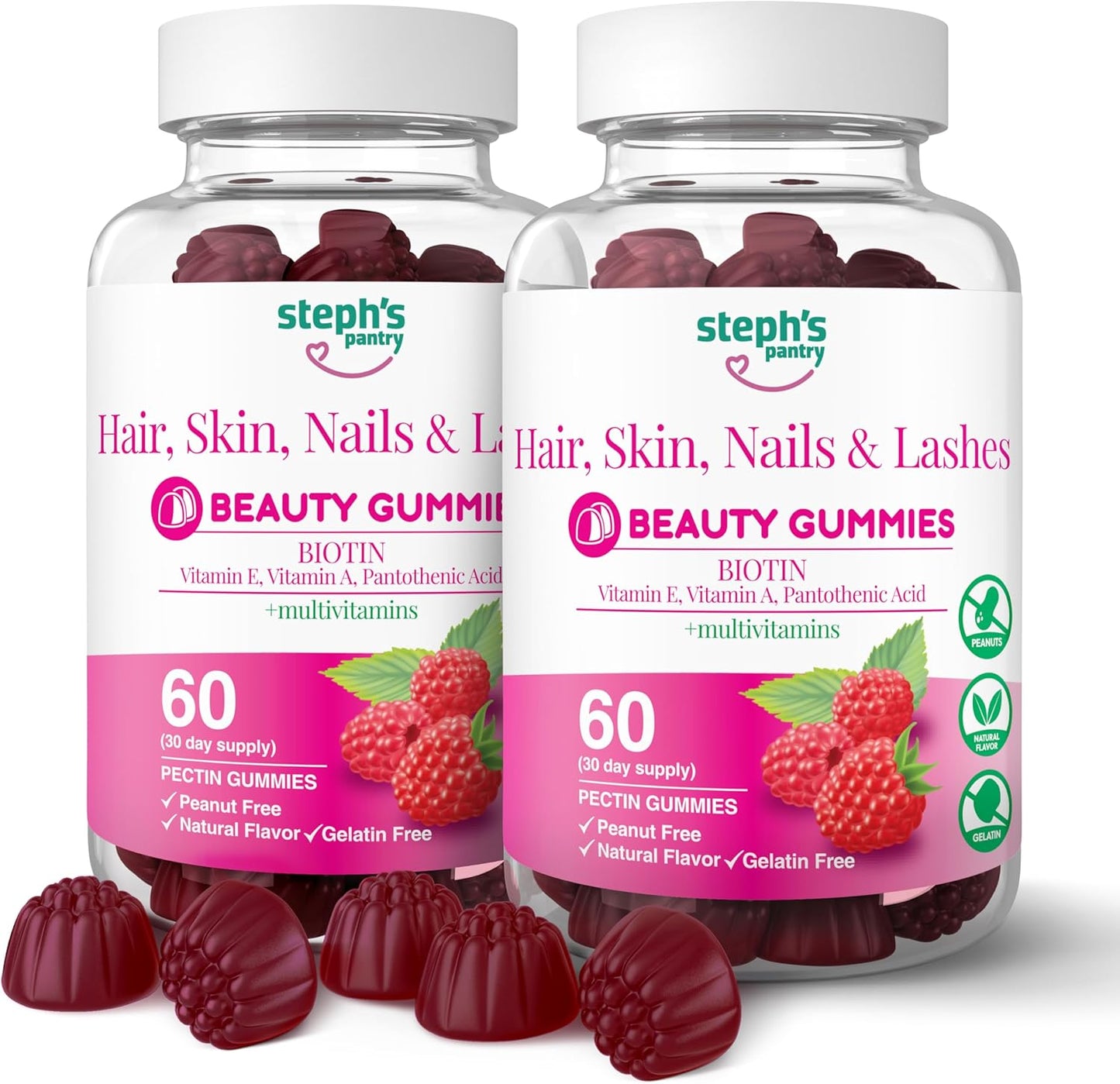 Steph's Pantry High Strength Biotin Gummies for Hair, Skin, Nails, & Lashes - Daily Multivitamin Supplement - 120 Plant-Based Vegan Gummies - Gluten-Free, Nut-Free, Non-GMO, Kosher