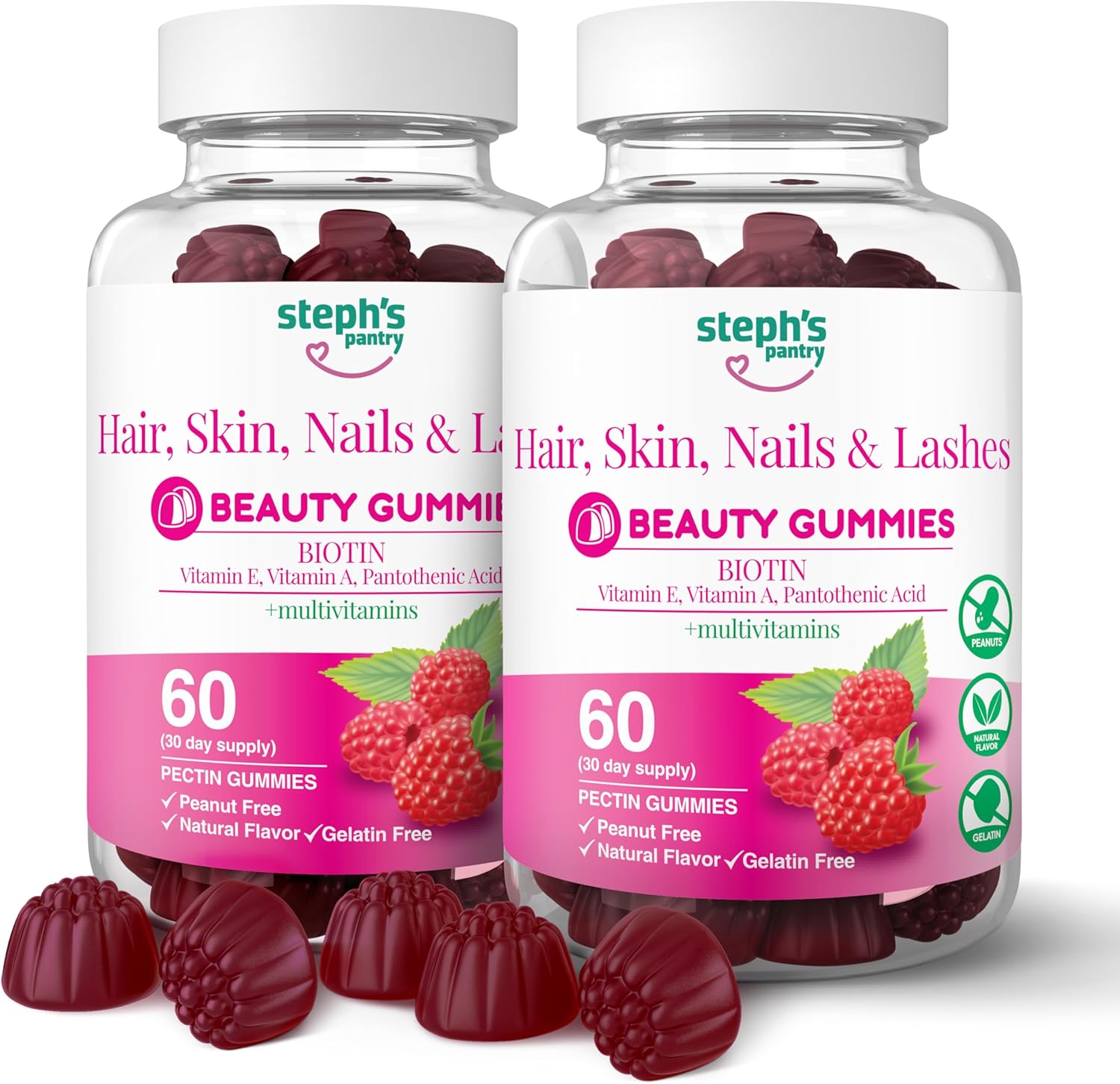 Steph's Pantry High Strength Biotin Gummies for Hair, Skin, Nails, & Lashes - Daily Multivitamin Supplement - 120 Plant-Based Vegan Gummies - Gluten-Free, Nut-Free, Non-GMO, Kosher