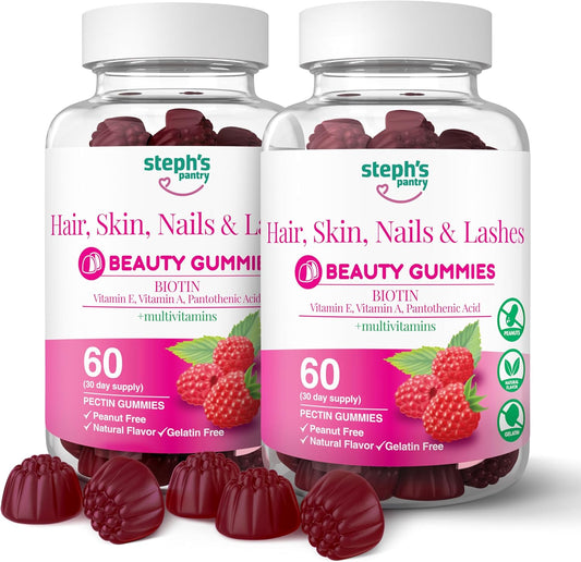 Steph's Pantry High Strength Biotin Gummies for Hair, Skin, Nails, & Lashes - Daily Multivitamin Supplement - 120 Plant-Based Vegan Gummies - Gluten-Free, Nut-Free, Non-GMO, Kosher