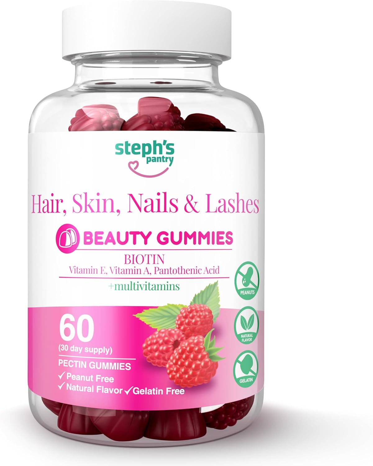 Steph's Pantry High Strength Biotin Gummies for Hair, Skin, Nails & Lashes - Daily Multivitamins - Vegan & Kosher - 60 Gummies
