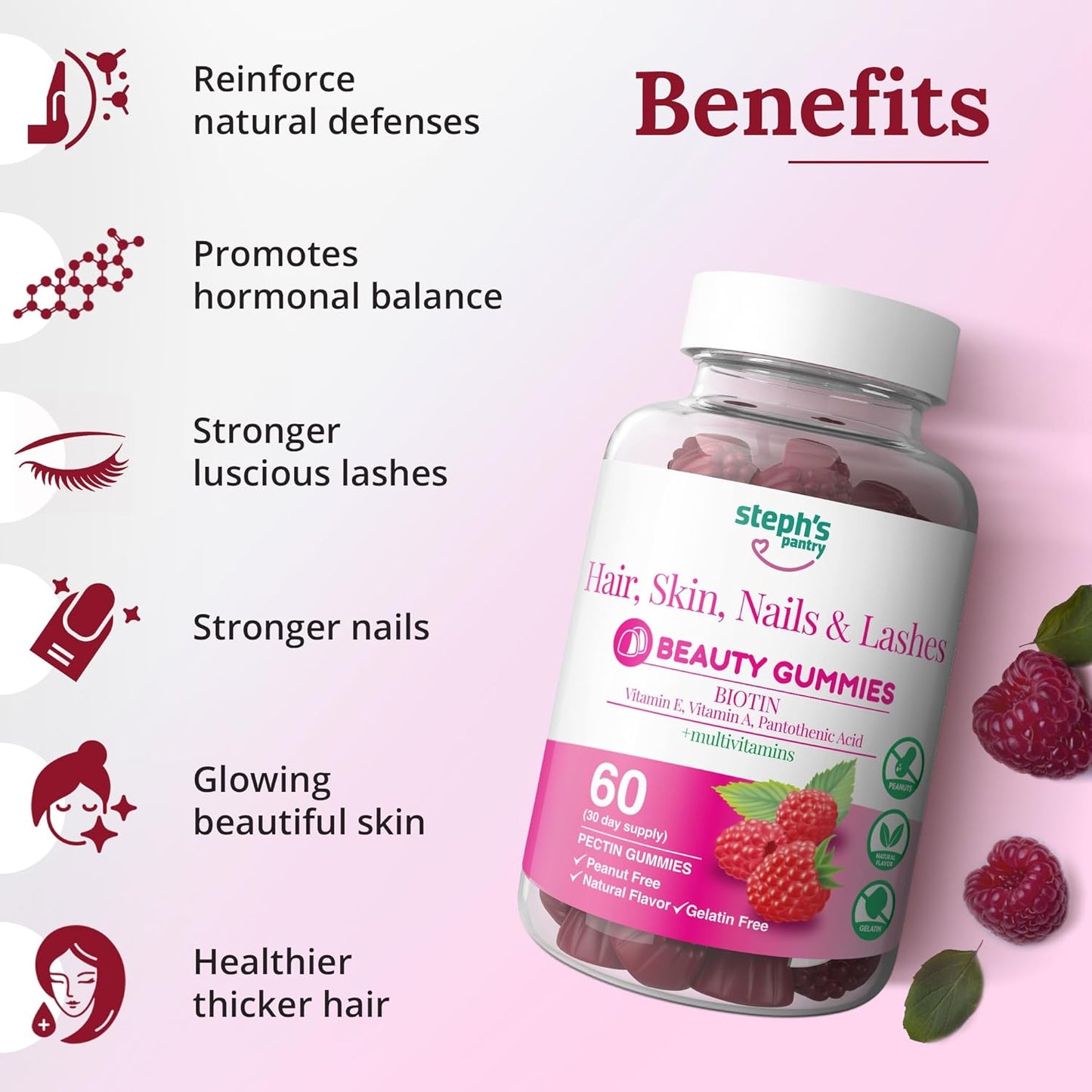Steph's Pantry High Strength Biotin Gummies for Hair, Skin, Nails, & Lashes - Daily Multivitamin Supplement - 120 Plant-Based Vegan Gummies - Gluten-Free, Nut-Free, Non-GMO, Kosher